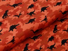 Webware Baumwolle Popeline - Dinos auf Camouflage - rost