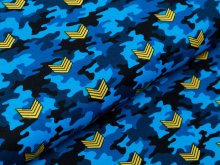 Webware Baumwolle Popeline - Army-Patches auf Camouflage - blau