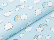 Webware Baumwolle Popeline - Wolken und Regenbögen - helles blau