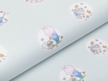 Webware Baumwolle Popeline - niedliche Tierkinder im Blumenkreis - pastellgrau