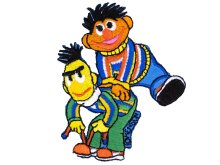 Applikation zum Aufbügeln Sesamstraße - Ernie und Bert beim Bockspringen ca. 70mm x 90mm - bunt