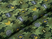 Webware Baumwolle Popeline - Army-Patches und Marken auf Camouflage - grün