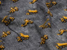 Musselin Baumwolle Double Gauze Jeansoptik - verschiedene Baufahrzeuge - grau