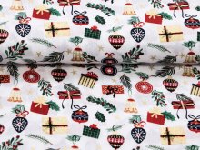 Webware Baumwolle Popeline mit Foliendruck - Weihnachtsgeschenke - wollweiß