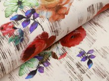 Jersey Digitaldruck Stenzo - Florales-Muster und Schmetterlinge auf Holzoptik - beige