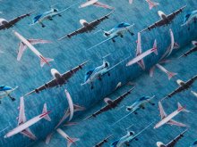 Sweat French Terry Digitaldruck Stenzo - Flugzeuge aus aller Welt - indigoblau