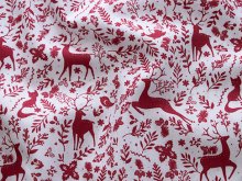 Webware Popeline Baumwolle Weihnachten - Rotwild und Zweige - weiß-rot