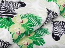 Jersey Digitaldruck - Zebras und Orchideen - weiß
