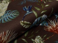 Jersey Viskose DISCHARGE - verschiedene Palmenblätter - braun