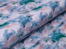 Jersey Viskose Digitaldruck - Aquarelle Bäume - altblau