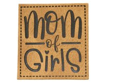 Jessy Sewing Kunstleder-Label mit aufgedruckter Nähnaht - "Mom of Girls" - braun
