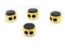 4 Kordelstopper ca. 18 x 18 mm - für Kordeln mit max. 5 mm Durchmesser - goldfarben / schwarz