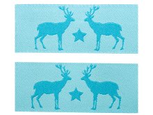 2 Webetiketten Janeas World Eigenproduktion ca. 50 x 19 mm - Hirsche - blau