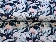 Jersey Digitaldruck - Flamingos - dunkelblau