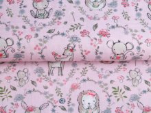 Webware Baumwolle Popeline - kleine Tiere im Blumenmedaillon - rosa