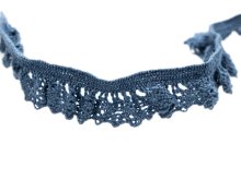 Elastisches Gummiband mit Baumwollspitzenborde 19 mm - Lochmuster - dunkles jeansblau