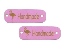 2 Applikationen / Label aus ökologischem Kunstleder ca. 15x40mm - Handmade Flamingo - rosa