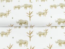 Webware Baumwolle Popeline Digitaldruck Mix Aspen Snoozy - kleine und große Nashörner - weiß