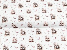 Webware Baumwolle Popeline Digitaldruck Mix Blaze Snoozy - Waschbären und Federn - weiß