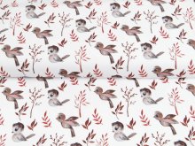 Webware Baumwolle Popeline Digitaldruck Mix Reed  Snoozy - putzige Vögel und Zweige - weiß