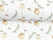 Musselin Double Gauze Digitaldruck Mix Bear Snoozy - Hunde und Eukalyptuszweige - weiß