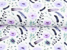 Musselin Double Gauze Digitaldruck Mix Lily Snoozy - Federn und Blumen - weiß