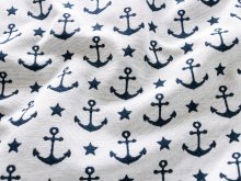 Jacquard gewebt - Polster-, Deko- u. Taschenstoff -  blaue Anker und Sterne - grau