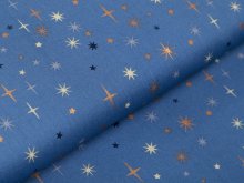 Webware Baumwolle Popeline mit Foliendruck - funkelnde Sterne - indigoblau