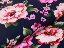 Webware Polyester-Mix - hübsche Blumen - marine