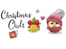 Transfer-Applikation Christmas Owls zum Aufbügeln - ca. 8,0 cm x 6,5 cm - Eule mit Pudelmütze und Glöckchen