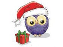 Transfer-Applikation Christmas Owls zum Aufbügeln - ca. 6,0 cm x 6,0 cm - Eule mit Weihnachtsgeschenk