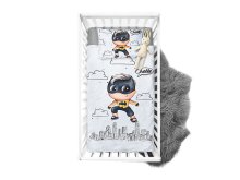 Webware Baumwolle PANEL 75 cm x 100 cm - kleiner Superheld Fledermaus - weiß