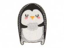 Applikation zum Aufbügeln - kissenförmiger Pinguin - schwarz/weiß
