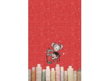 Jersey Digitaldruck Stenzo Sewing PANEL ca. 60 cm x 50 cm - Mädchen mit Nähmaschine - rot