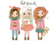 Transfer-Applikation zum Aufbügeln Best Friends - ca. 22,0 cm x 21,6 cm - Drei beste Freundinnen