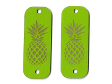 2 Applikationen / Label aus ökologischem Kunstleder ca. 15x40mm - Ananas - limette
