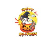 Transfer-Applikation zum Aufbügeln ca. 6,0 cm x 7,5 cm - Halloween Einhorn