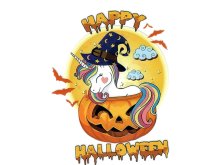 Transfer-Applikation zum Aufbügeln ca. 15,5 cm x 19,5 cm - Halloween-Einhorn 