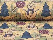 Kork Vegan Coupon 50 cm x 68 cm - Schneemann und Tannenbäume - natur