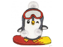 Applikation zum Aufbügeln mit Glitzerfäden - Pinguin auf Snowboard - weiß/rot