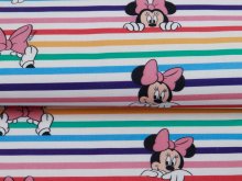 Webware Popeline Baumwolle Disney-Mickey Mouse - Minnie auf Streifen - weiß