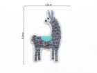 Nahaufnahme von Stick-Applikation zum Aufbügeln ca 3,5 cm x 5,5 cm - Lama - grau