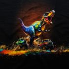  French Terry Digitaldruck Stenzo PANEL ca. 75 cm x 50 cm - Dinosaurier und Trucks - schwarz