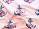 Nahaufnahme von Jersey Digitaldruck - Anker mit Blümchen - rosa