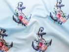 Nahaufnahme von Jersey Digitaldruck - Anker mit Blümchen - blau