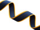 Nahaufnahme von Gurtband ca. 30 mm breit - dunkelblau mit orangenen Rand