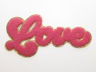 Patch / Aufbügler Chenille - Love mit Goldrand - pink