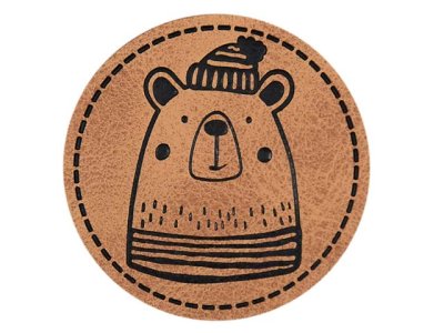 Jessy Sewing Kunstleder-Label mit aufgedruckter Nähnaht - "Eisbär" - braun
