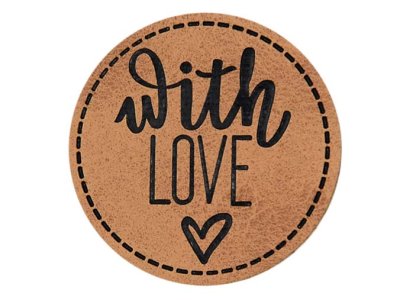 Jessy Sewing Kunstleder-Label mit aufgedruckter Nähnaht - "With Love" - braun