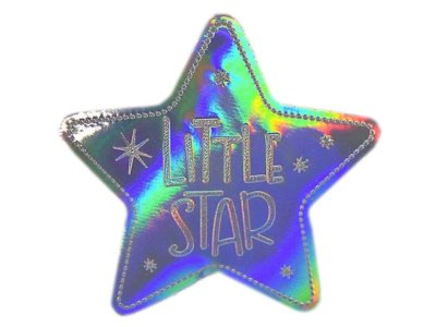 Jessy Sewing Kunstleder-Label Hologramm mit aufgedruckter Nähnaht - "Little Star" - silberfarben